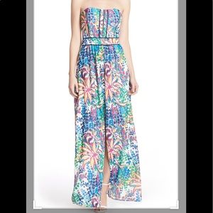 Adelyn Rae strapless long tropical dress